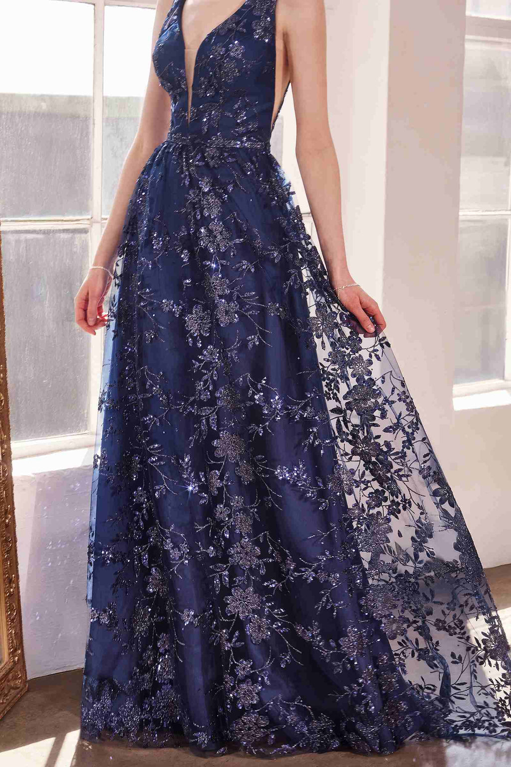 Ladivine Amoris T606 Long Sleeveless Glitter Print A-Line Gown