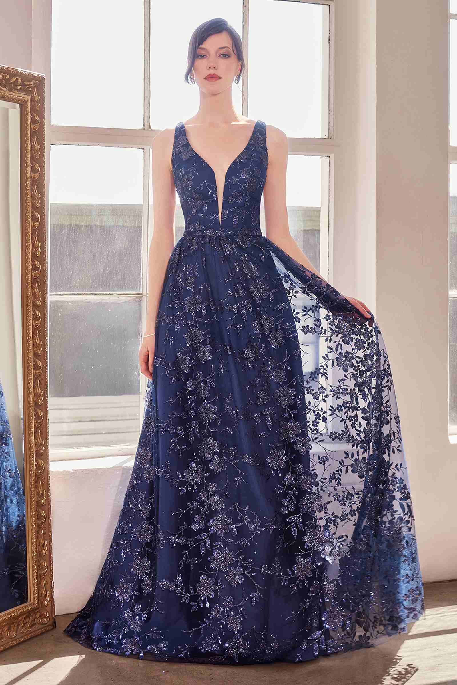 Ladivine Amoris T606 Long Sleeveless Glitter Print A-Line Gown