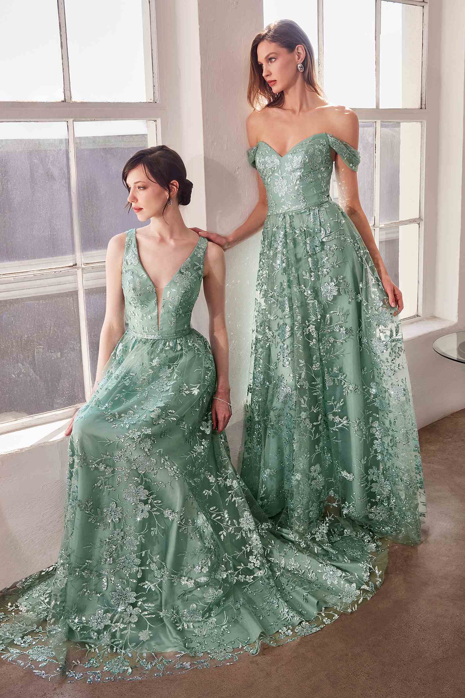 Ladivine Amoris T606 Long Sleeveless Glitter Print A-Line Gown