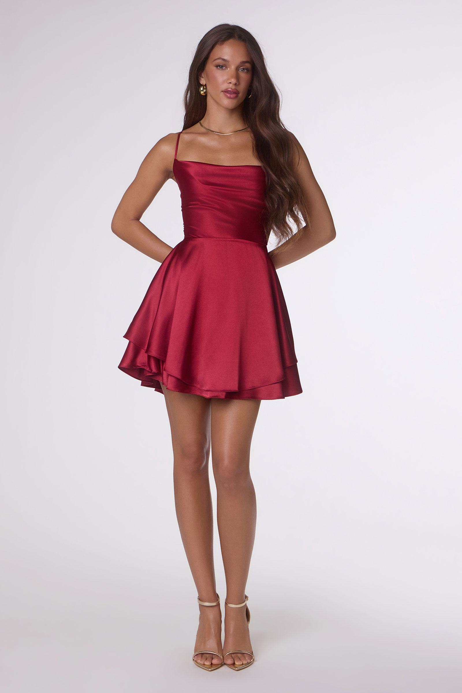 Amoris T616 Fit and Flare Satin Mini Party Dress