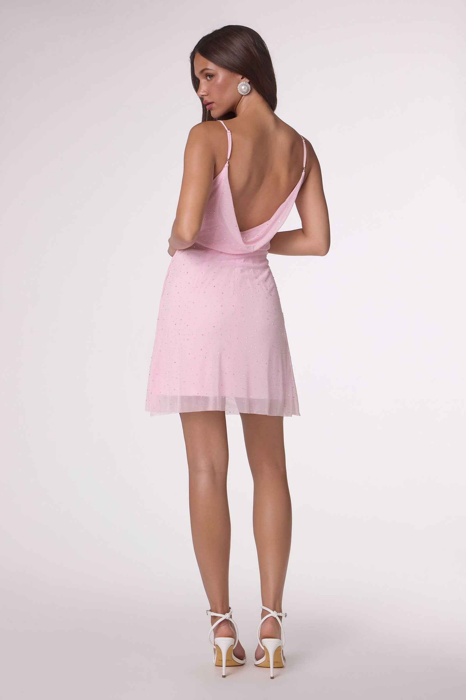 Amoris T617 Fitted Mini Cocktail Dress Draped Cowl Neckline