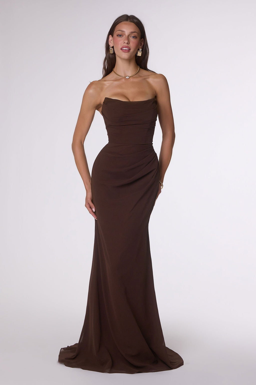 Ladivine Amoris T702 Strapless Scoop Neckline Fitted Chiffon Dress
