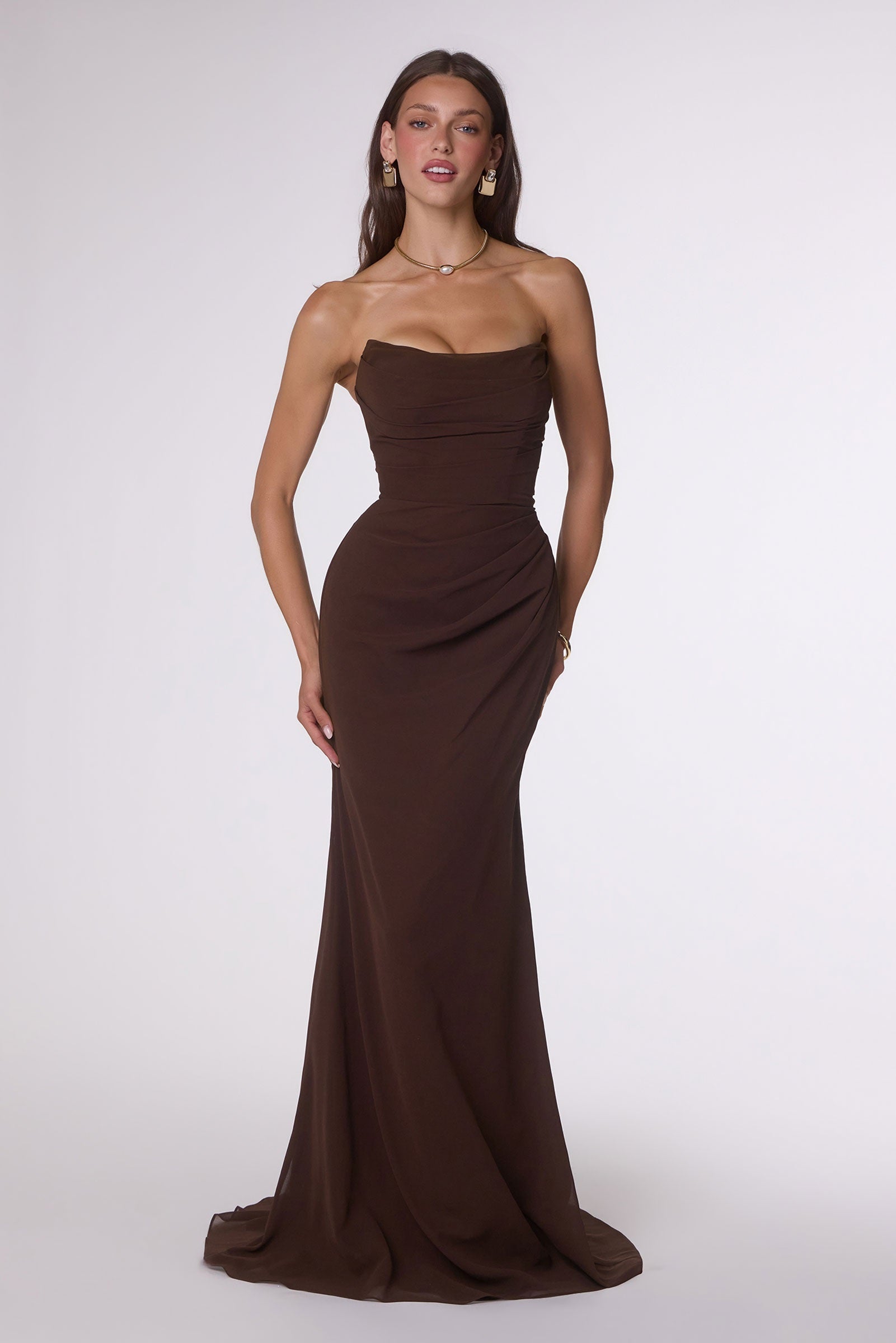 Ladivine Amoris T702 Strapless Scoop Neckline Fitted Chiffon Dress