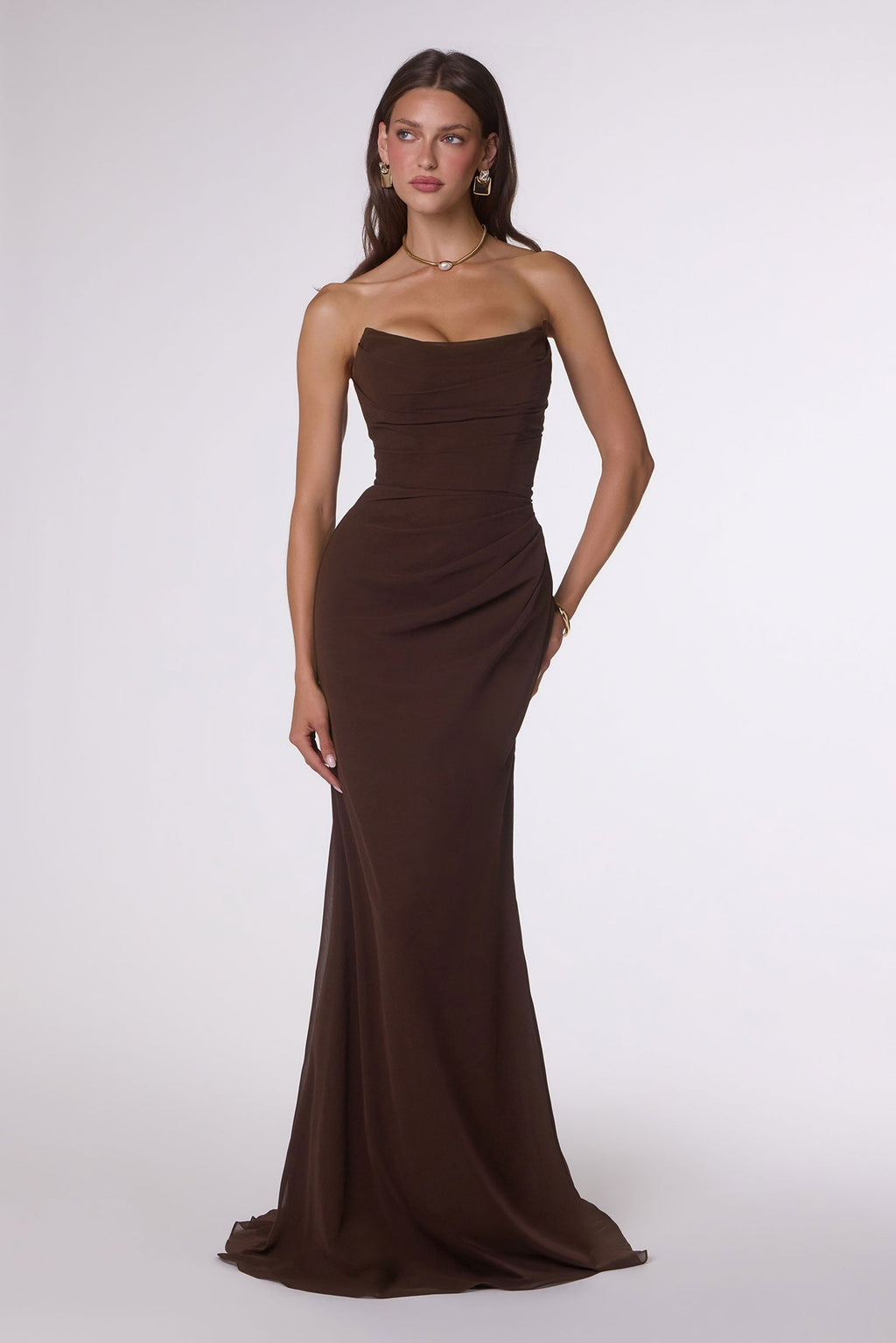 Ladivine Amoris T702 Strapless Scoop Neckline Fitted Chiffon Dress