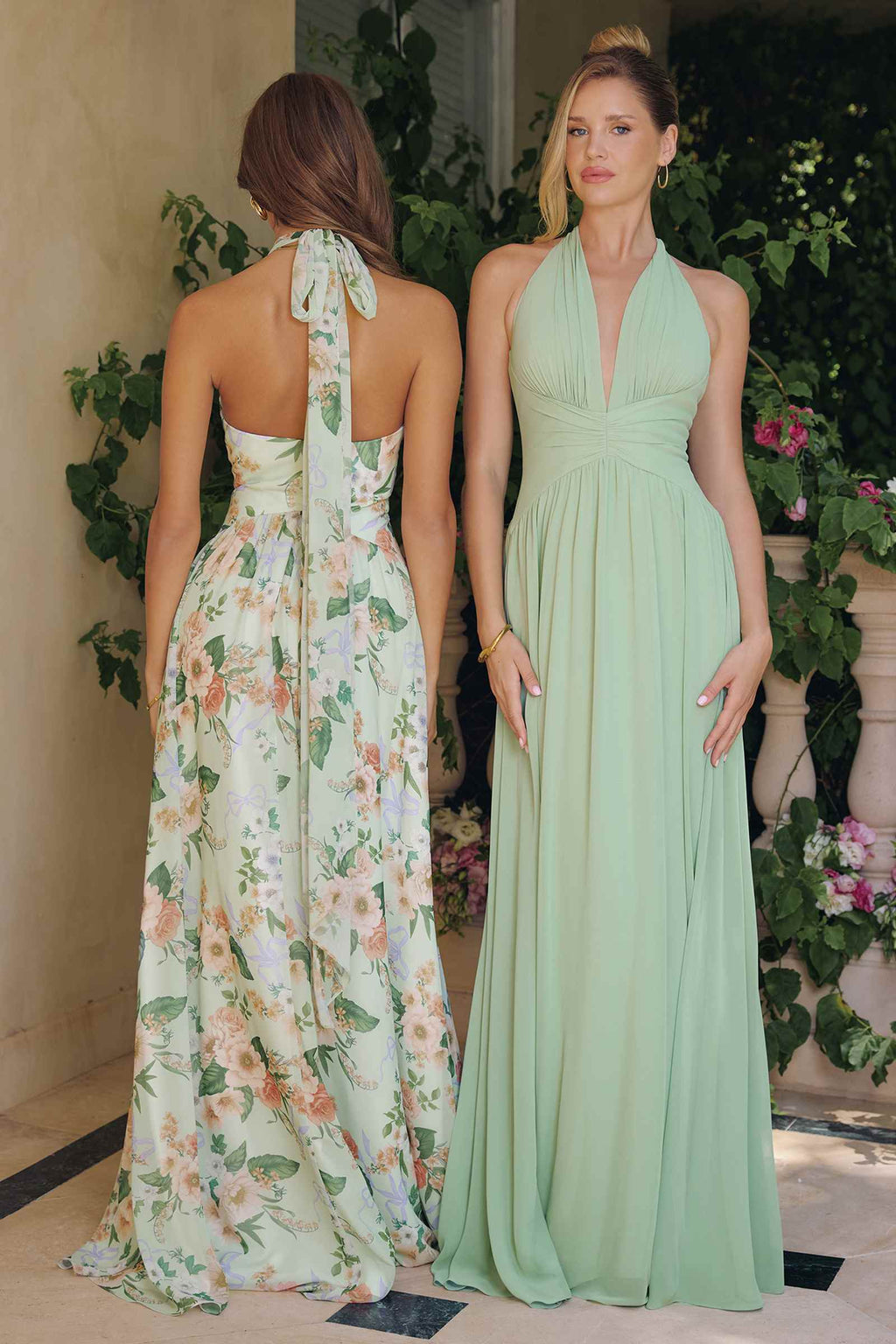 Amoris T719 Floral Printed A-Line Plunging Neckline Gown
