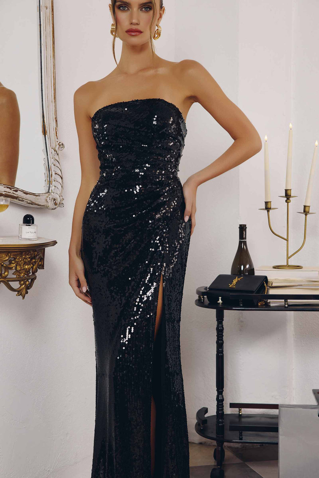 Amoris T724 Sleek Strapless Sequin Fitted Gown