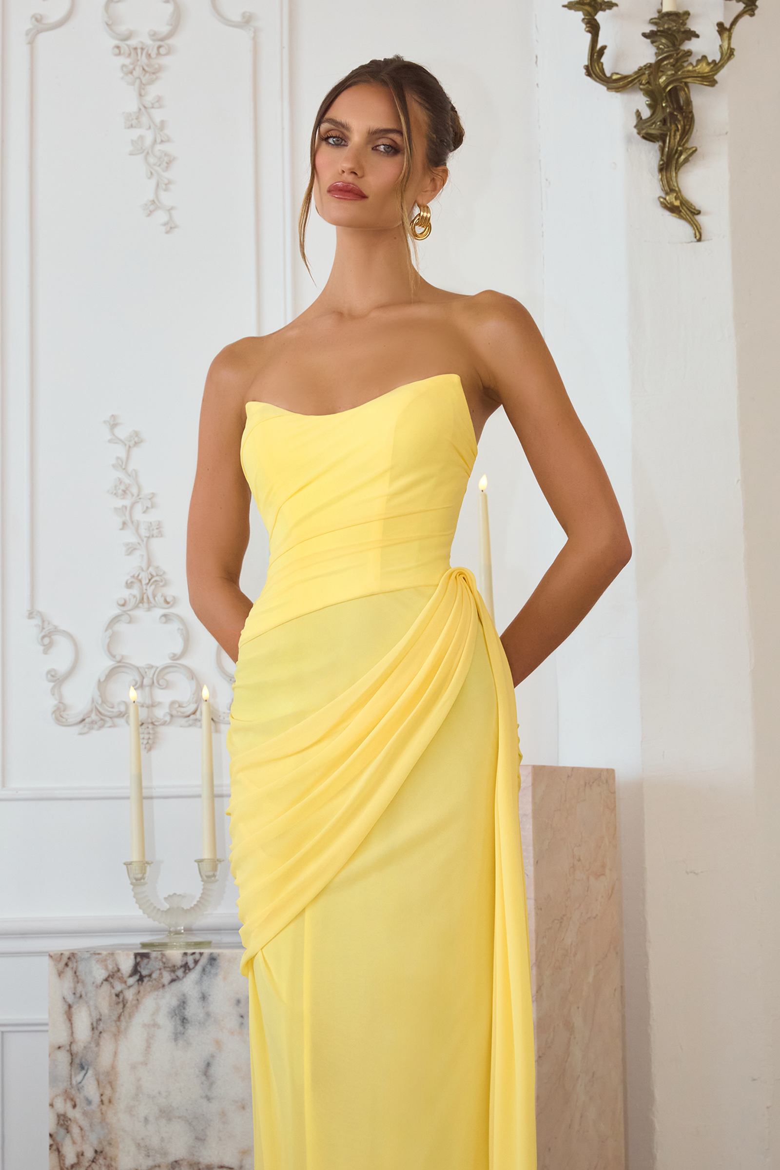 Amoris T726 Strapless Side Sash Chiffon Formal Gown