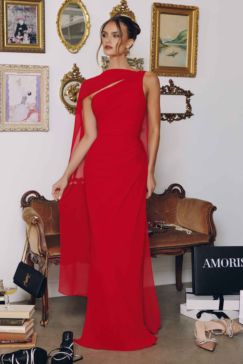 Amoris T730 One Shoulder Chiffon Formal Gown