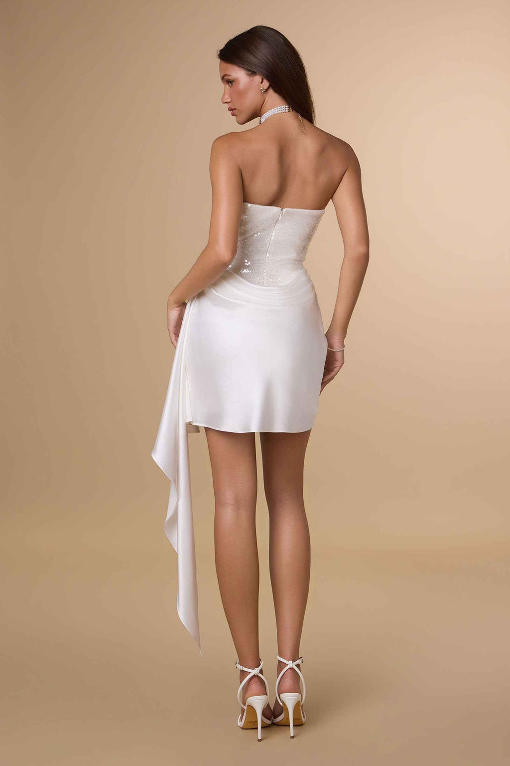 Amoris T734W Sculpted Modern Fit Strapless Off White Mini Dress