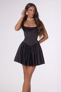 Amoris T735 Soft Satin Flared Mini Dress Adjustable Back