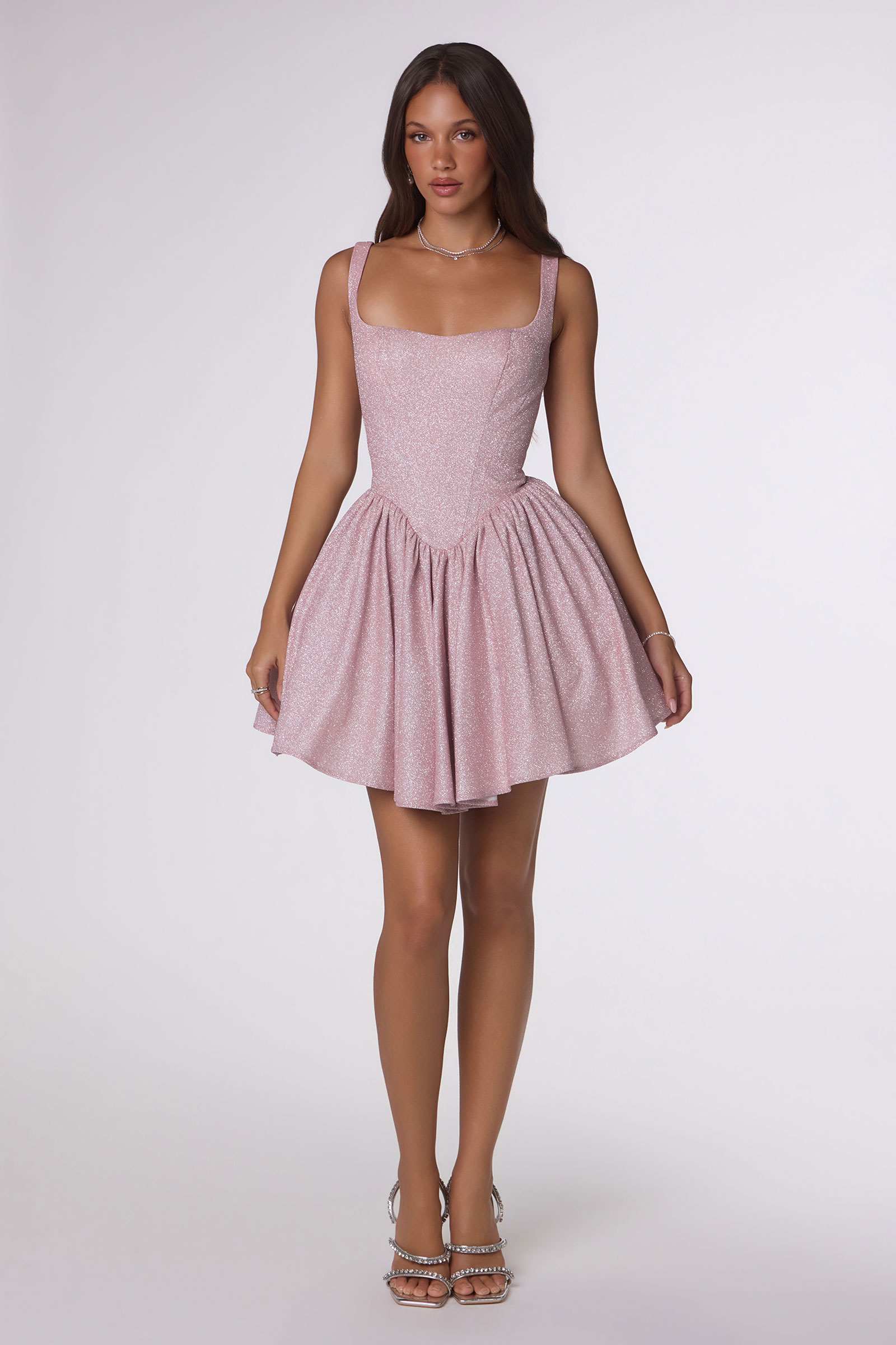 Amoris T738 Short Fitted Bodice Tiered Ruffle Mini Skirt Dress