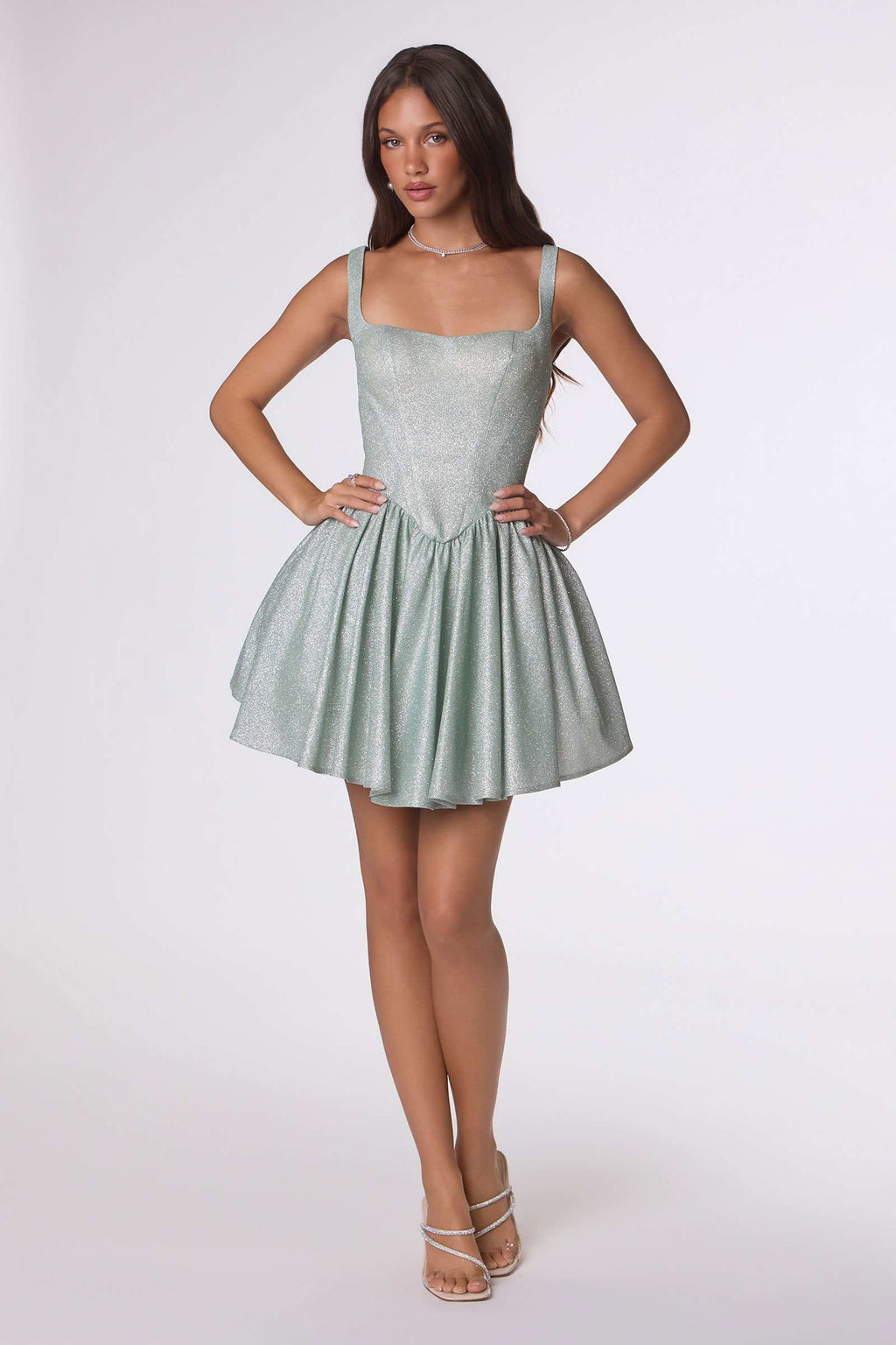 Amoris T738 Short Fitted Bodice Tiered Ruffle Mini Skirt Dress