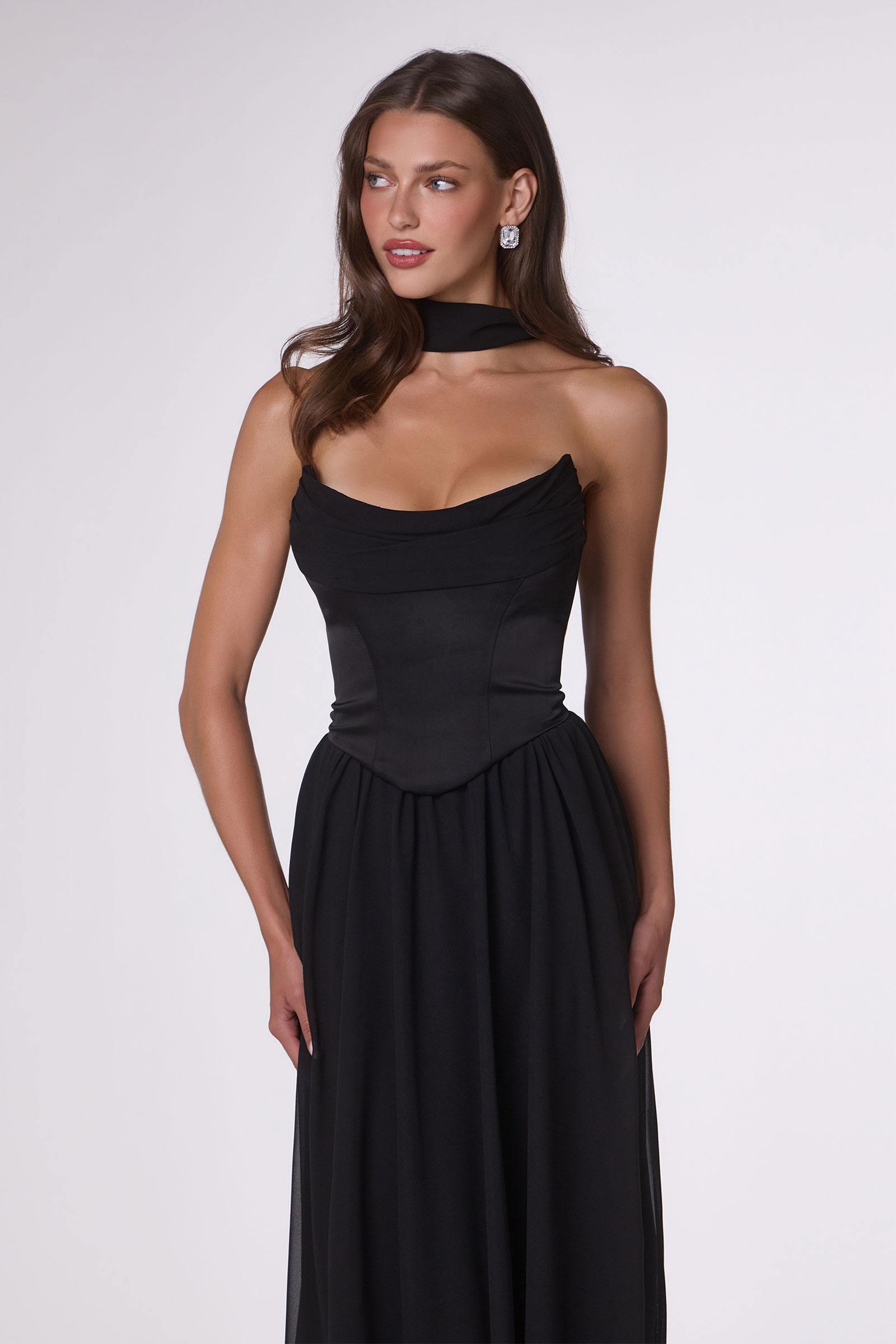 Amoris T741 Flowing A-Line Strapless Chiffon Evening Gown