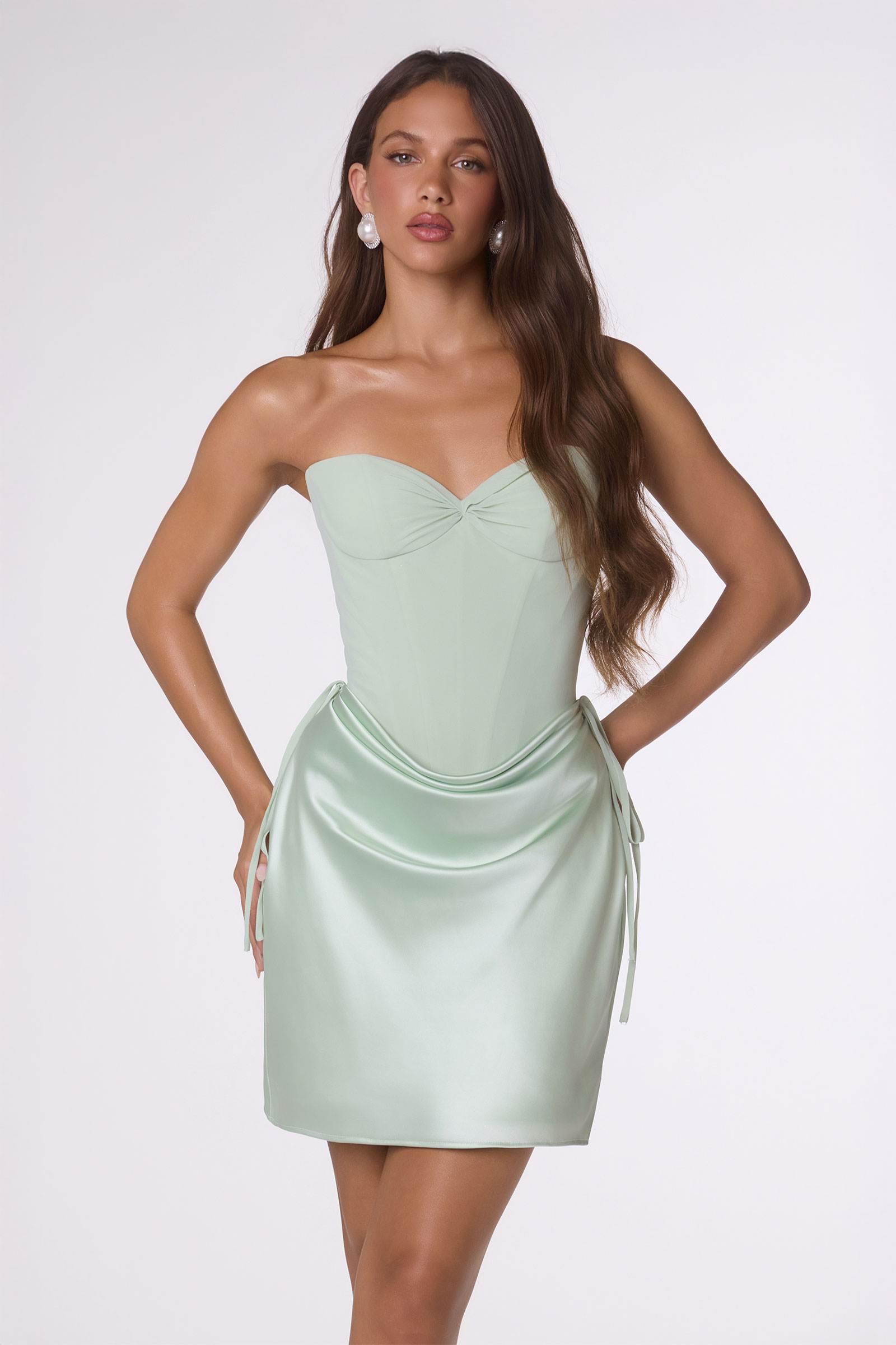 Amoris T746 Strapless Fitted Bodice Tiered Ruffle Mini Skirt Dress