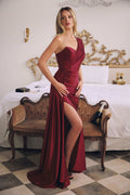 Amoris T817 Long One Shoulder Fitted Evening Dress Side Sash