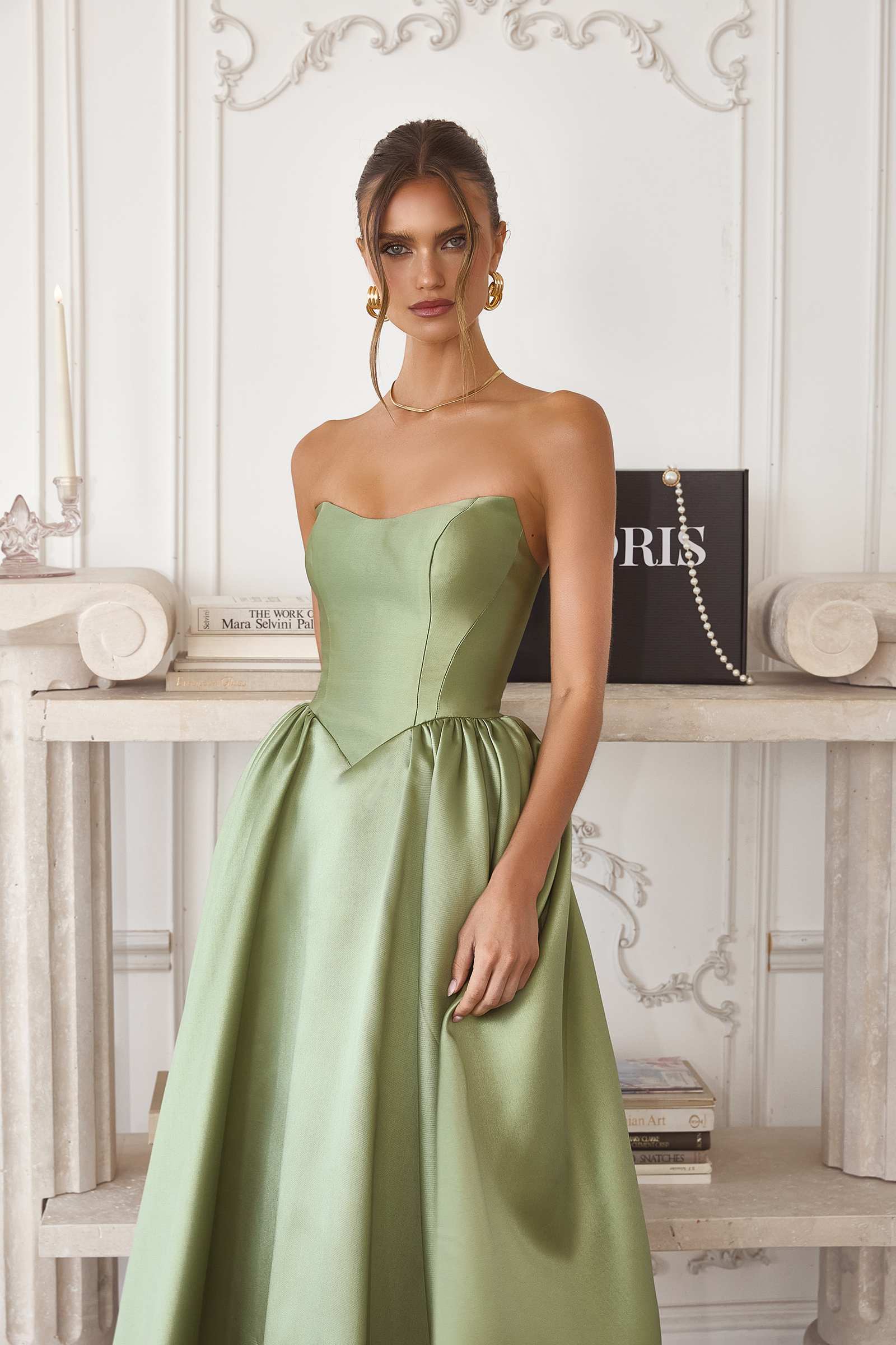 Amoris T822 Elegant Mikado Midi Timeless Strapless Gown