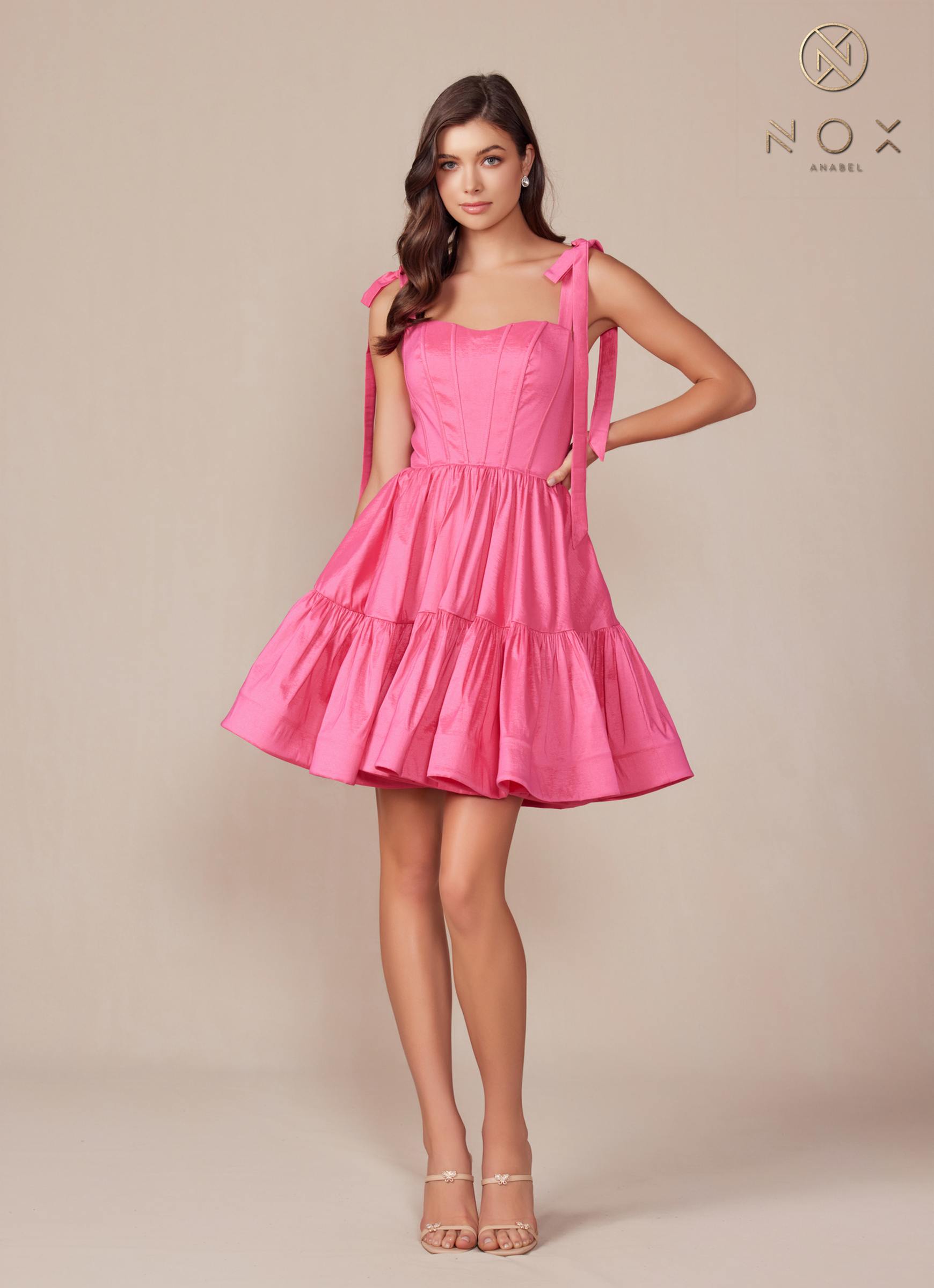 Nox Anabel T869 Dress A-Line Semi Sweetheart Ribbon Straps