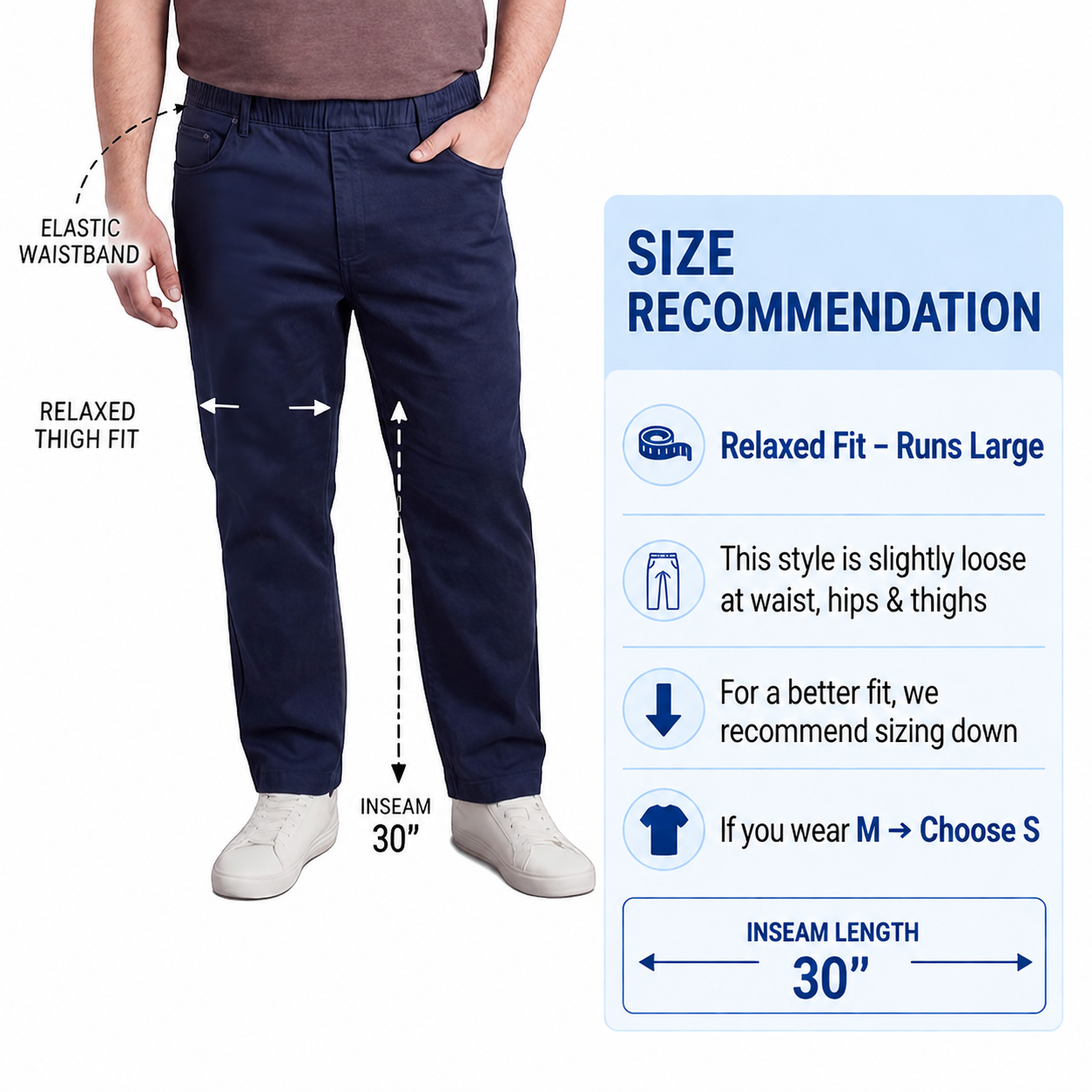 Men's Pull-On Denim and Twill Pants — Elastic Waist Easy Fit