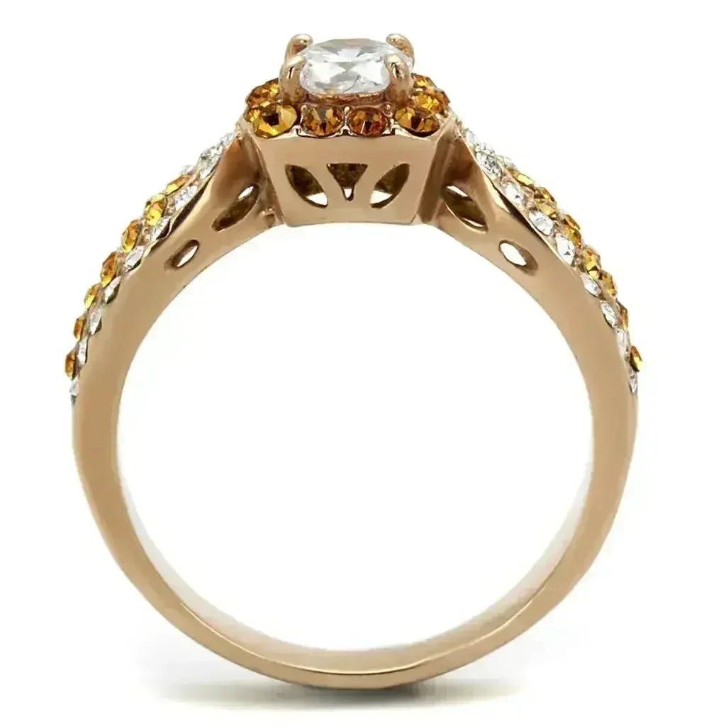 Rose Gold Stainless Steel Ring - AAA CZ Solitaire Jewelry