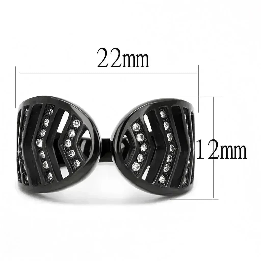 TK3056 IP Black Stainless Steel Ring – Top Grade Clear Crystal