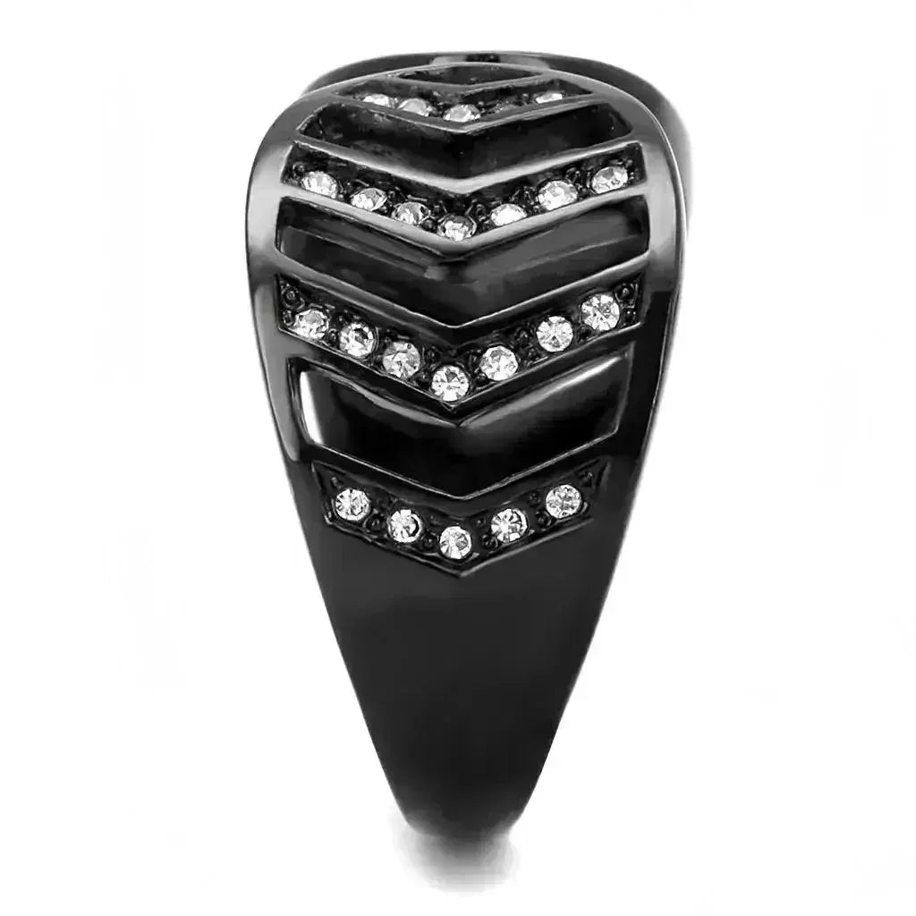 TK3056 IP Black Stainless Steel Ring – Top Grade Clear Crystal