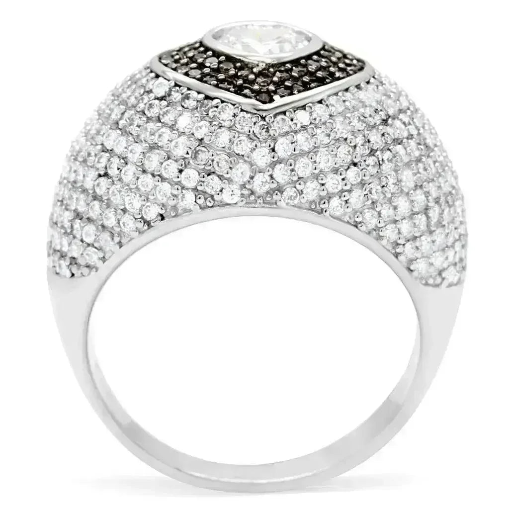 TS022 Rhodium + Ruthenium Sterling Silver Ring – AAA Brown CZ Statement Piece