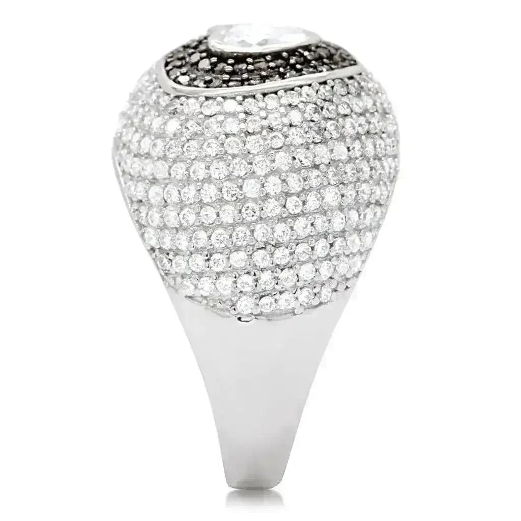 TS022 Rhodium + Ruthenium Sterling Silver Ring – AAA Brown CZ Statement Piece