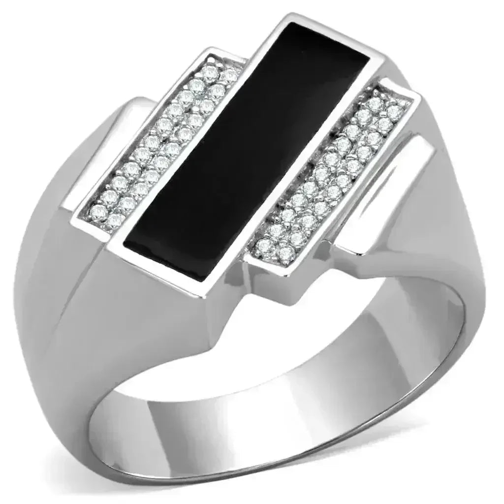TS218 Rhodium Sterling Silver Ring – AAA Clear CZ Statement Solitaire