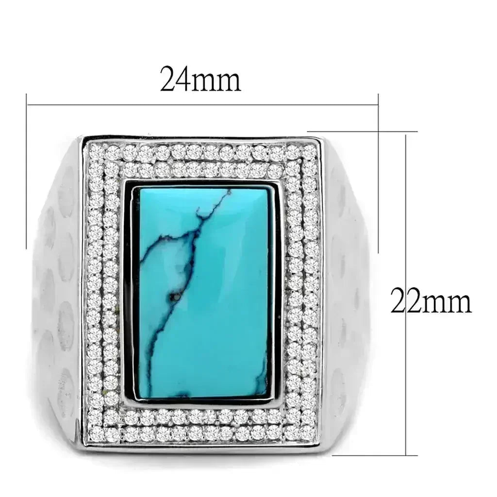 TS228 Rhodium Sterling Silver Ring – Synthetic Turquoise Statement Piece