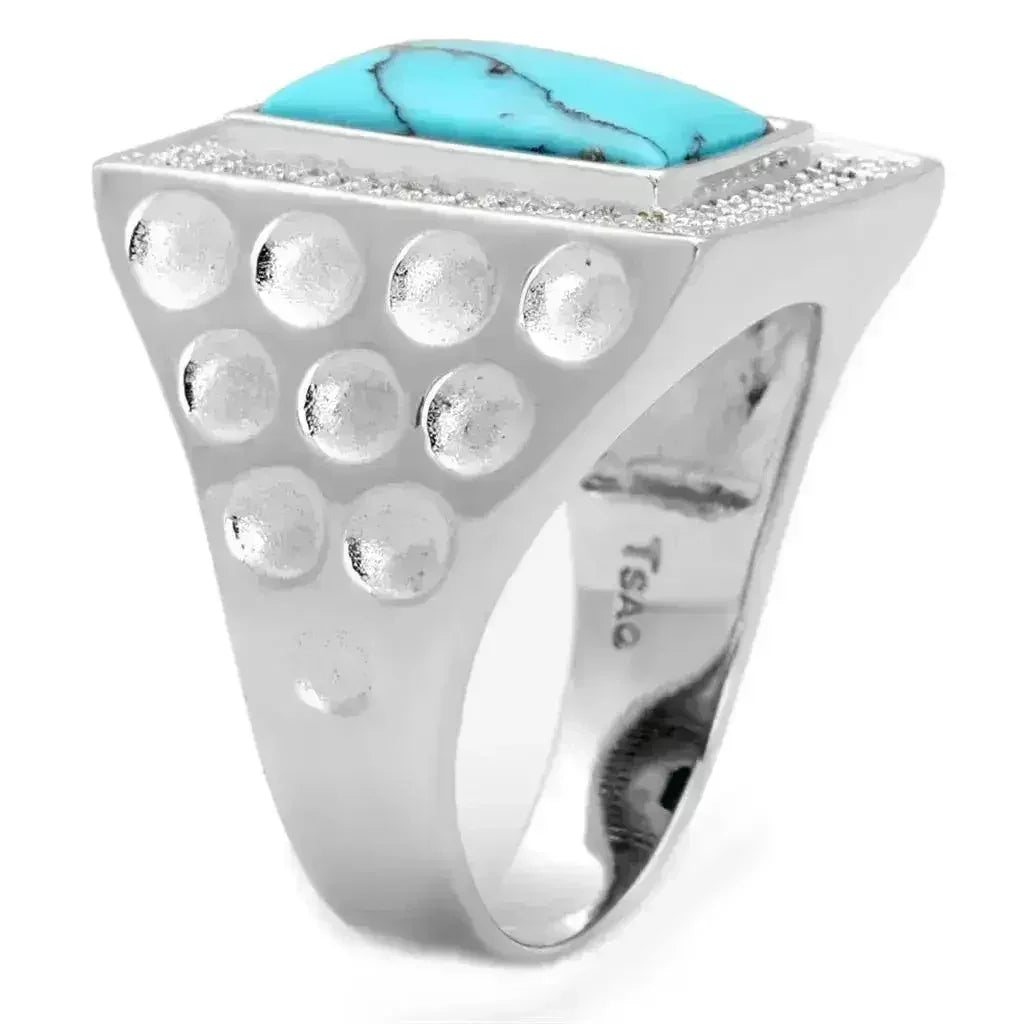 TS228 Rhodium Sterling Silver Ring – Synthetic Turquoise Statement Piece
