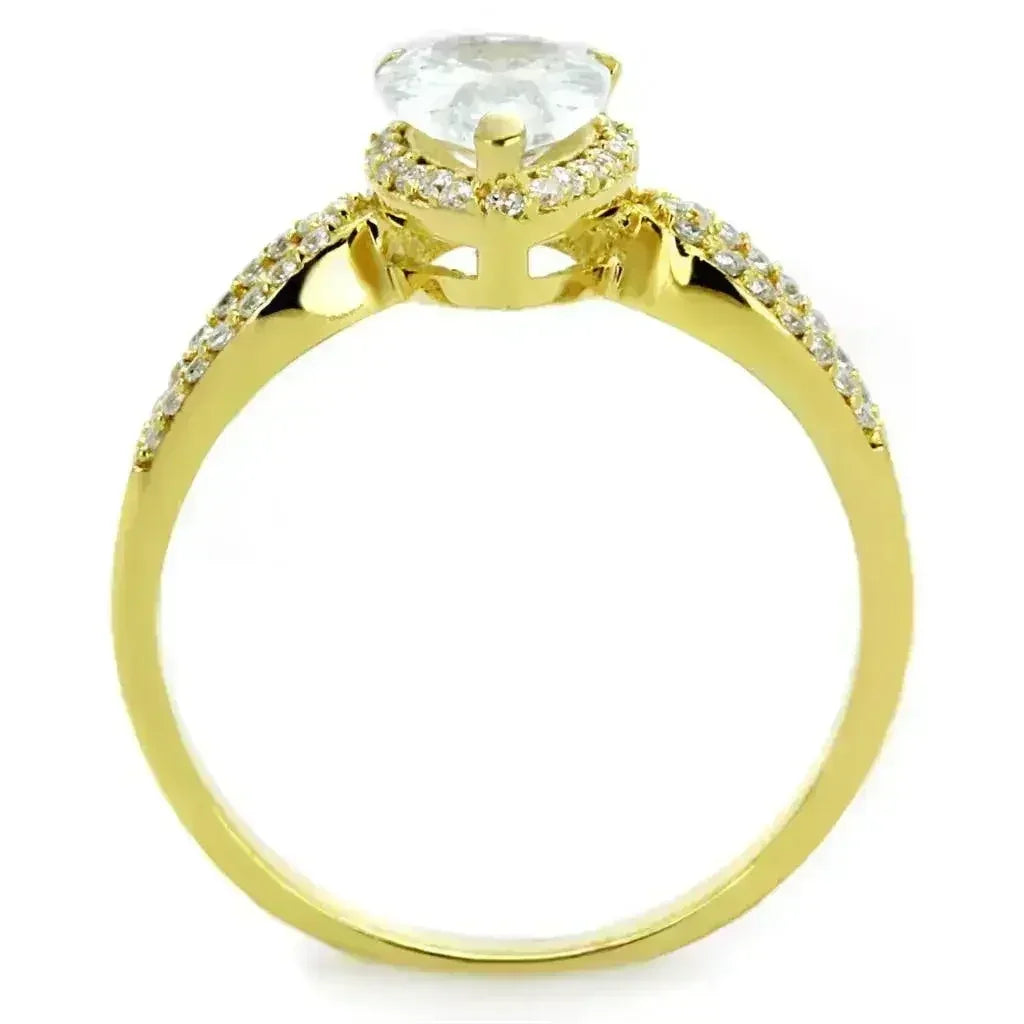 TS248 Gold Sterling Silver Ring – AAA Clear CZ Solitaire