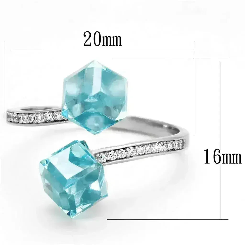TS317 Rhodium Sterling Silver Ring – AAA Sea Blue CZ
