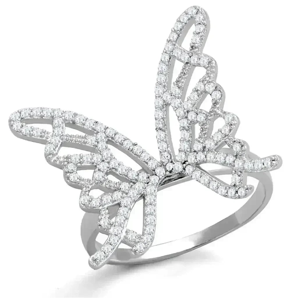 TS330 Rhodium Sterling Silver Ring – AAA Clear CZ Solitaire