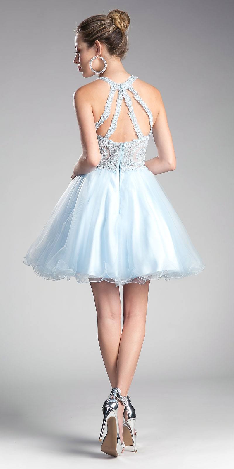 Ladivine UJ0119 Short Appliqued Bodice Halter Tulle Skirt Dress