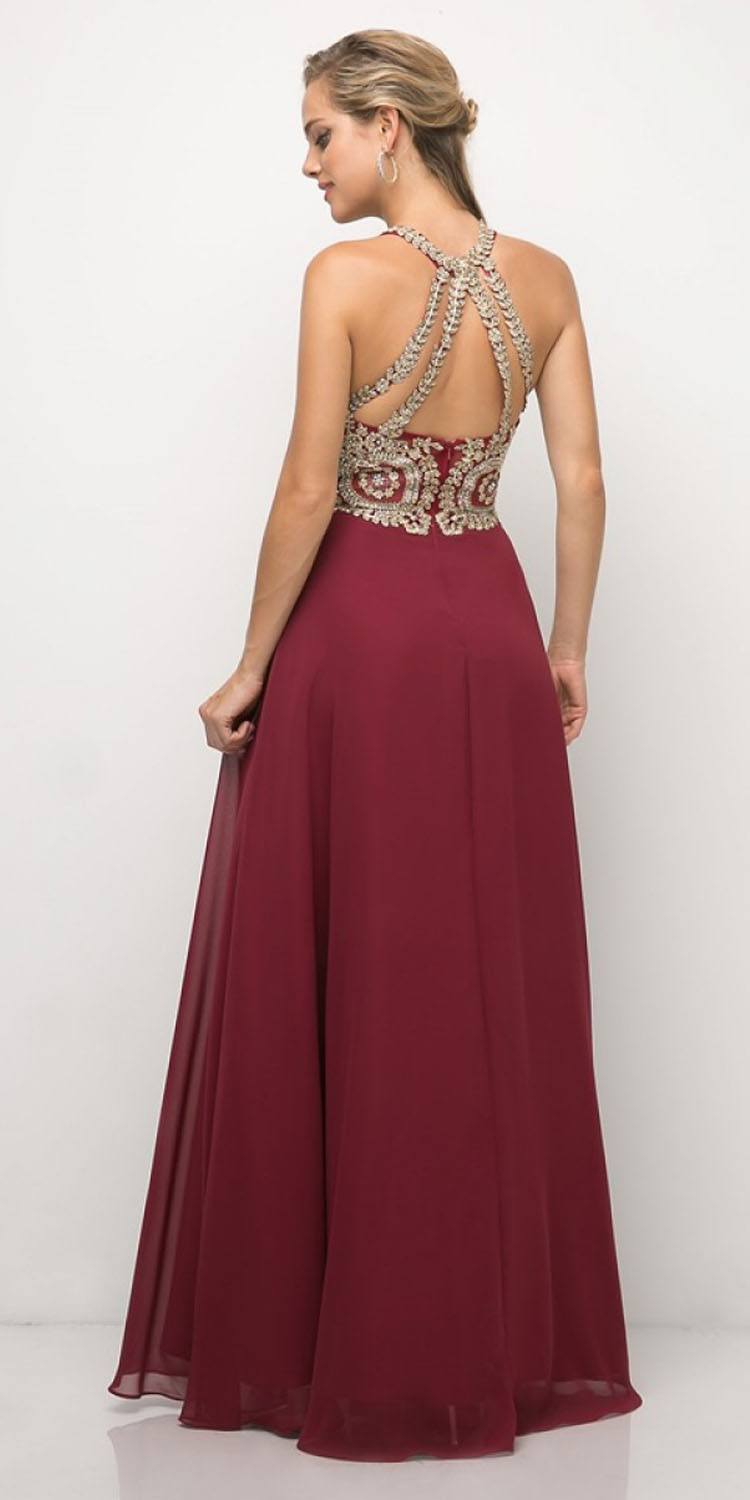 Cinderella Divine UJ0120 A-Line Chiffon Dress Halter Lace Applique Bodice