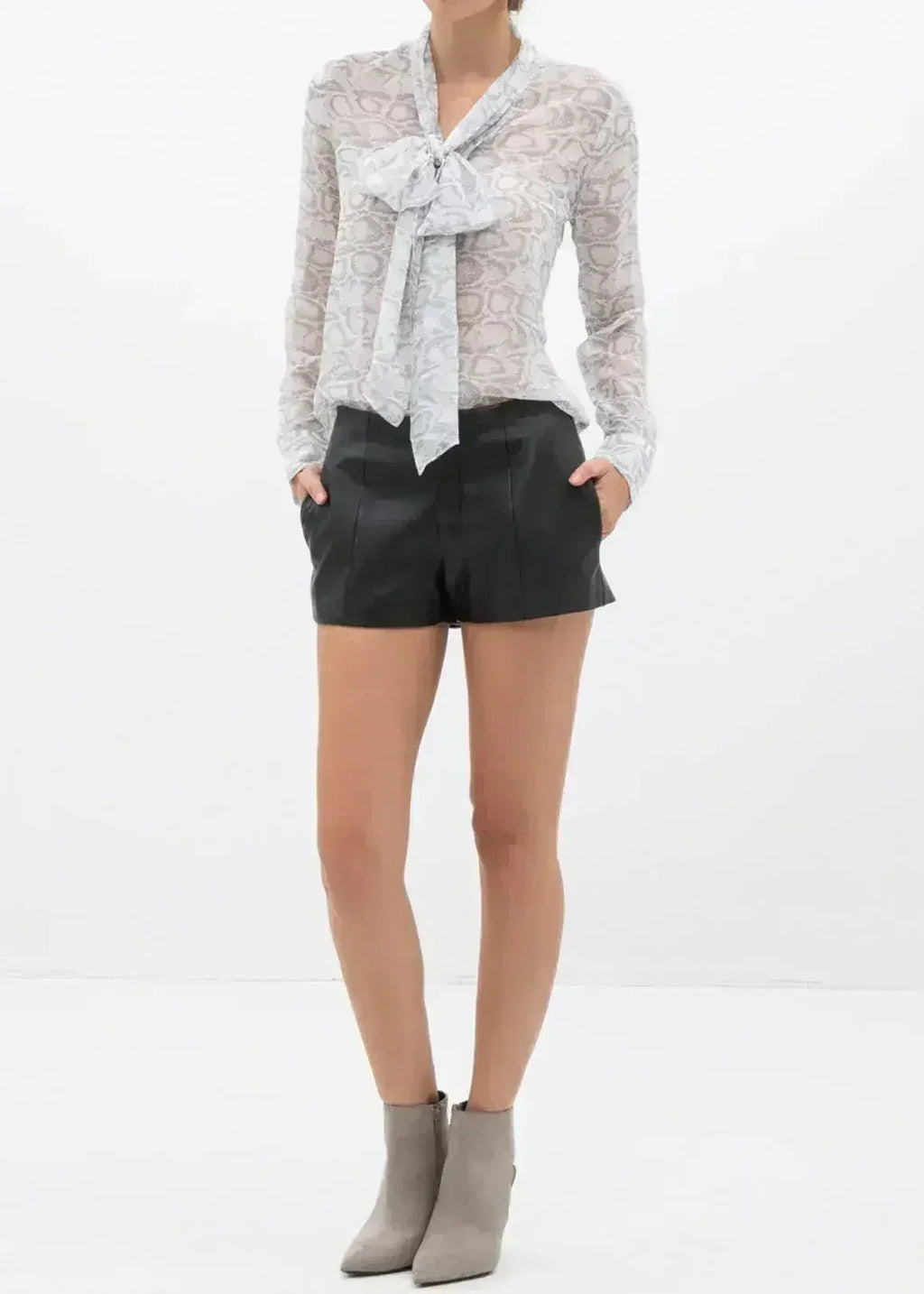 Tie Neck Sheer Blouse In Ivory Silver | FEMSTYLO