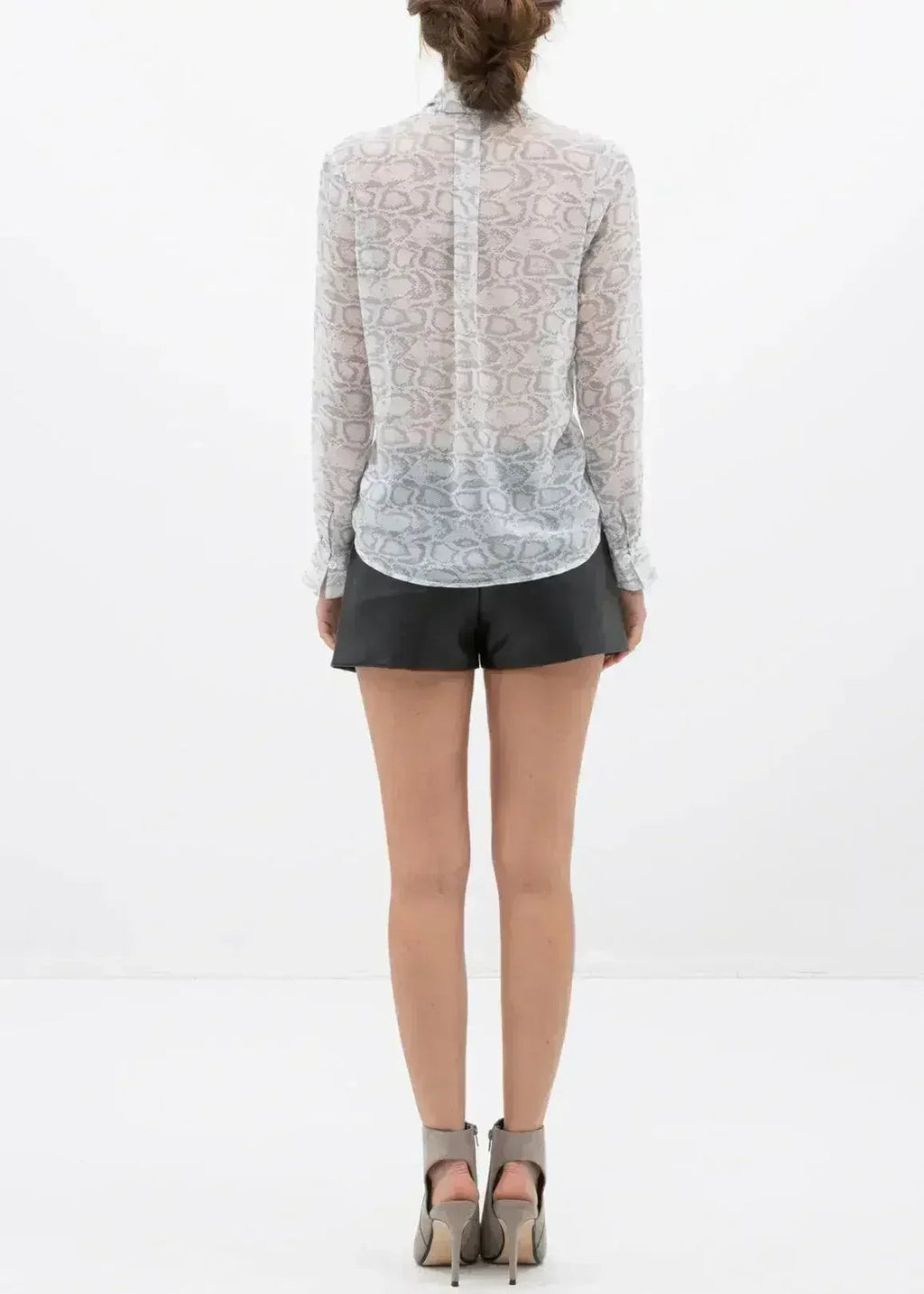 Tie Neck Sheer Blouse In Ivory Silver | FEMSTYLO