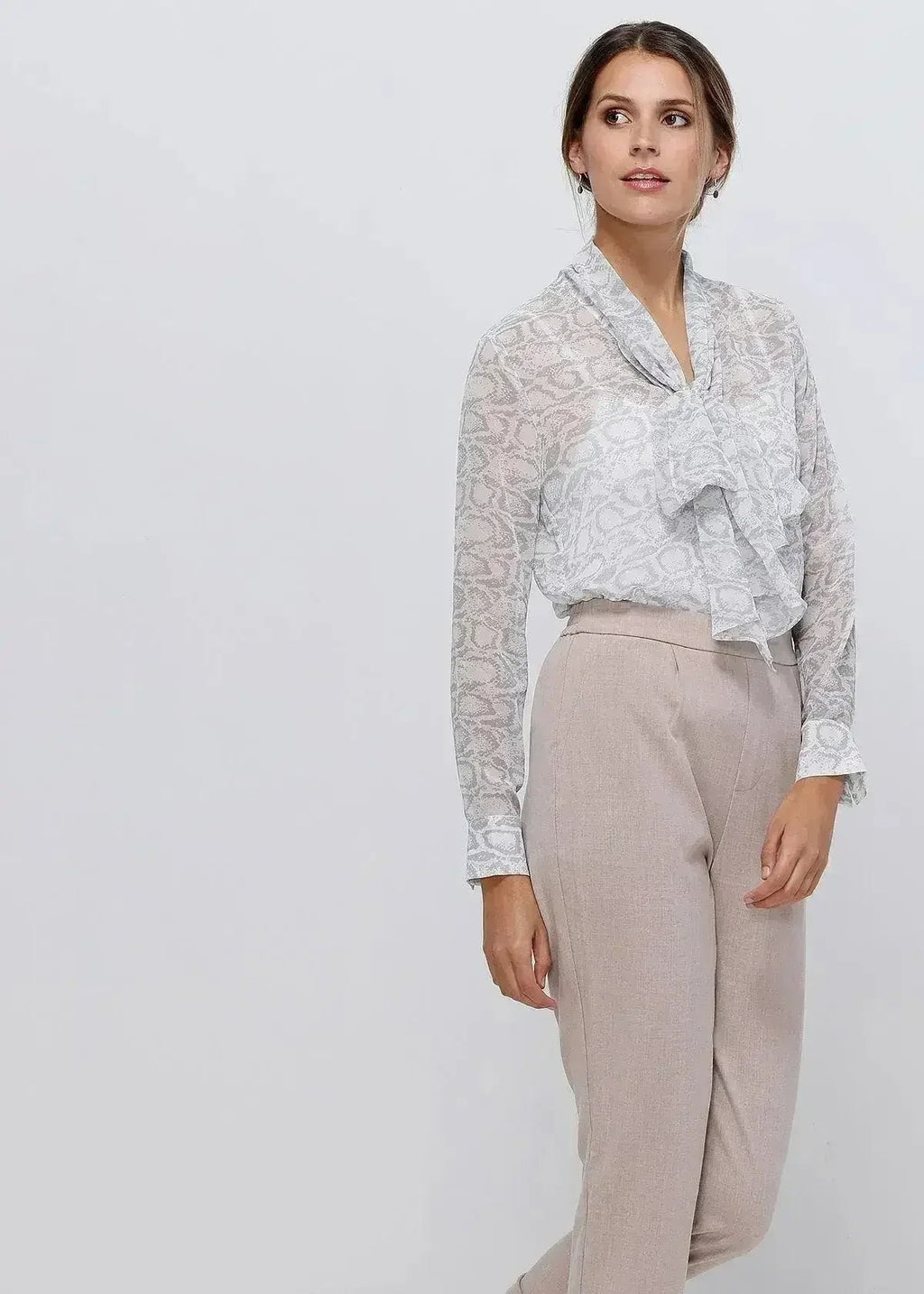 Tie Neck Sheer Blouse In Ivory Silver | FEMSTYLO