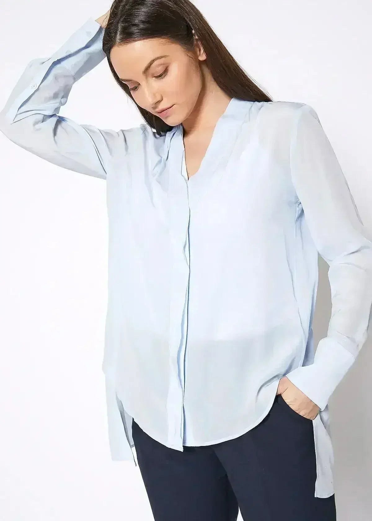 Women's Sheer Placket Hi Low Stylish Blouse | Femstylo