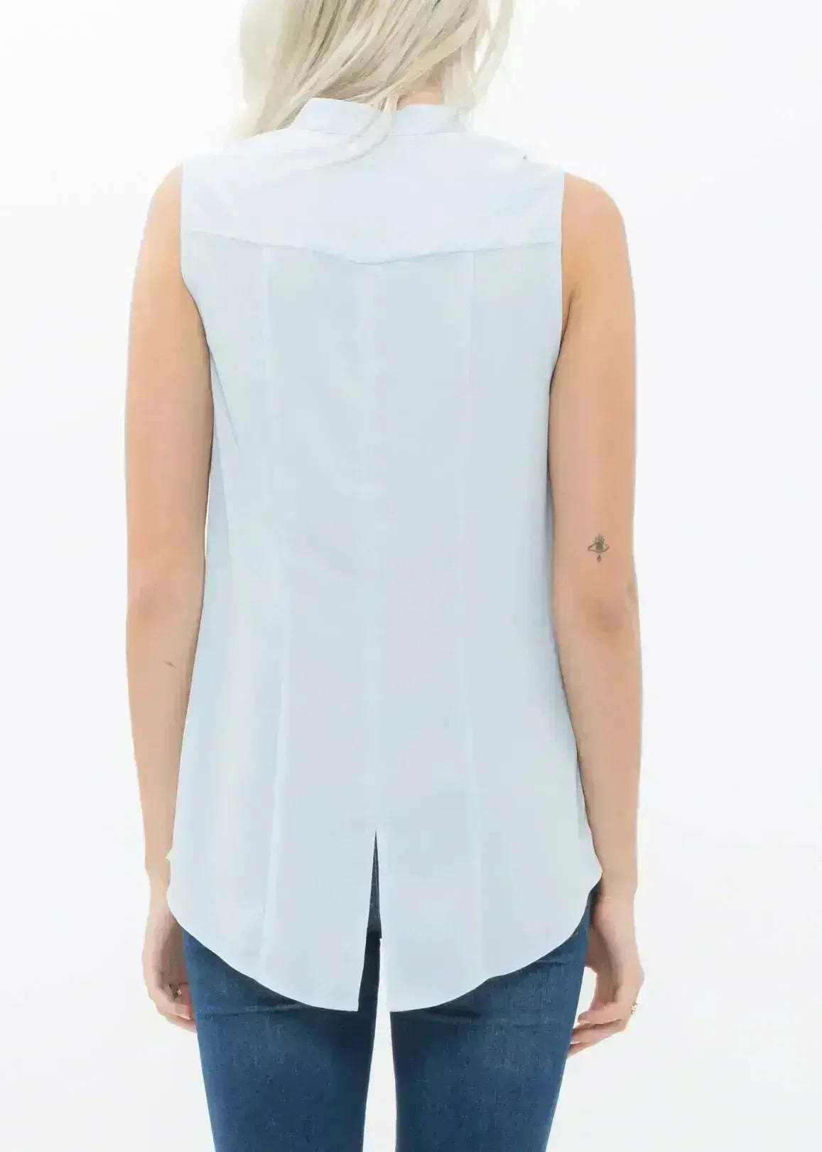 Women's Stand Collar Sleeveless Blouse In Cloud Blue | Femstylo
