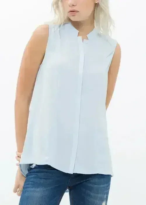Women's Stand Collar Sleeveless Blouse In Cloud Blue | Femstylo