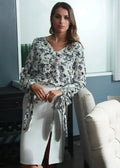 Ivory Floral V-neck Tie Cuff  In Garden Blouse | Femstylo