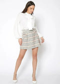 Pink Striped Tweed Mini Skirt