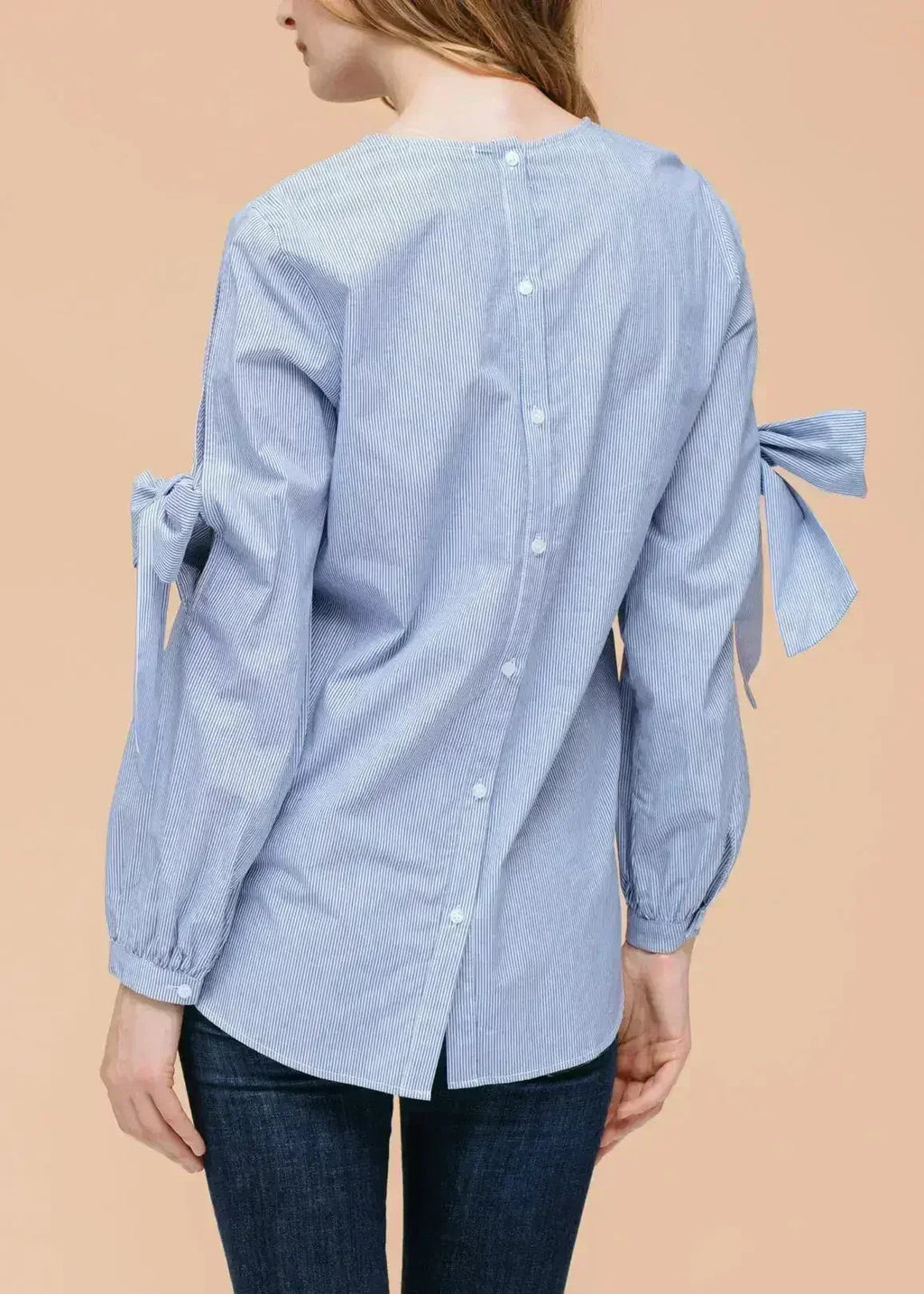 Women's Tie Sleeve Poplin Crewneck Blouse | Femstylo