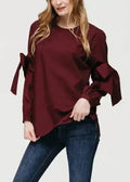 Women's Tie Sleeve Poplin Crewneck Blouse | Femstylo