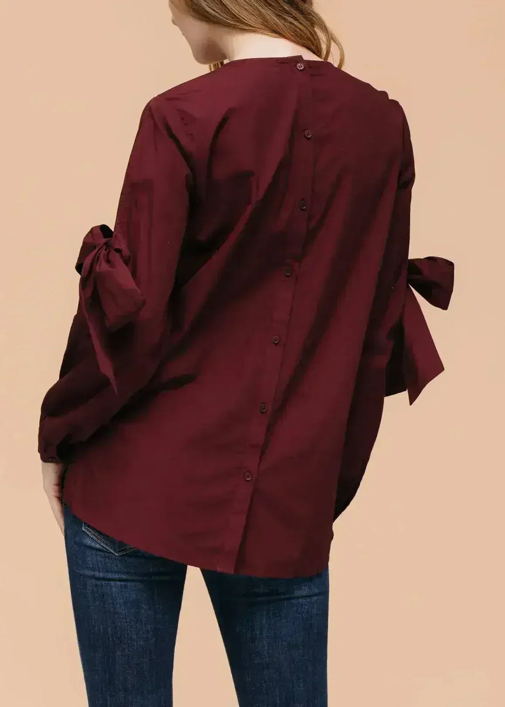 Women's Tie Sleeve Poplin Crewneck Blouse | Femstylo
