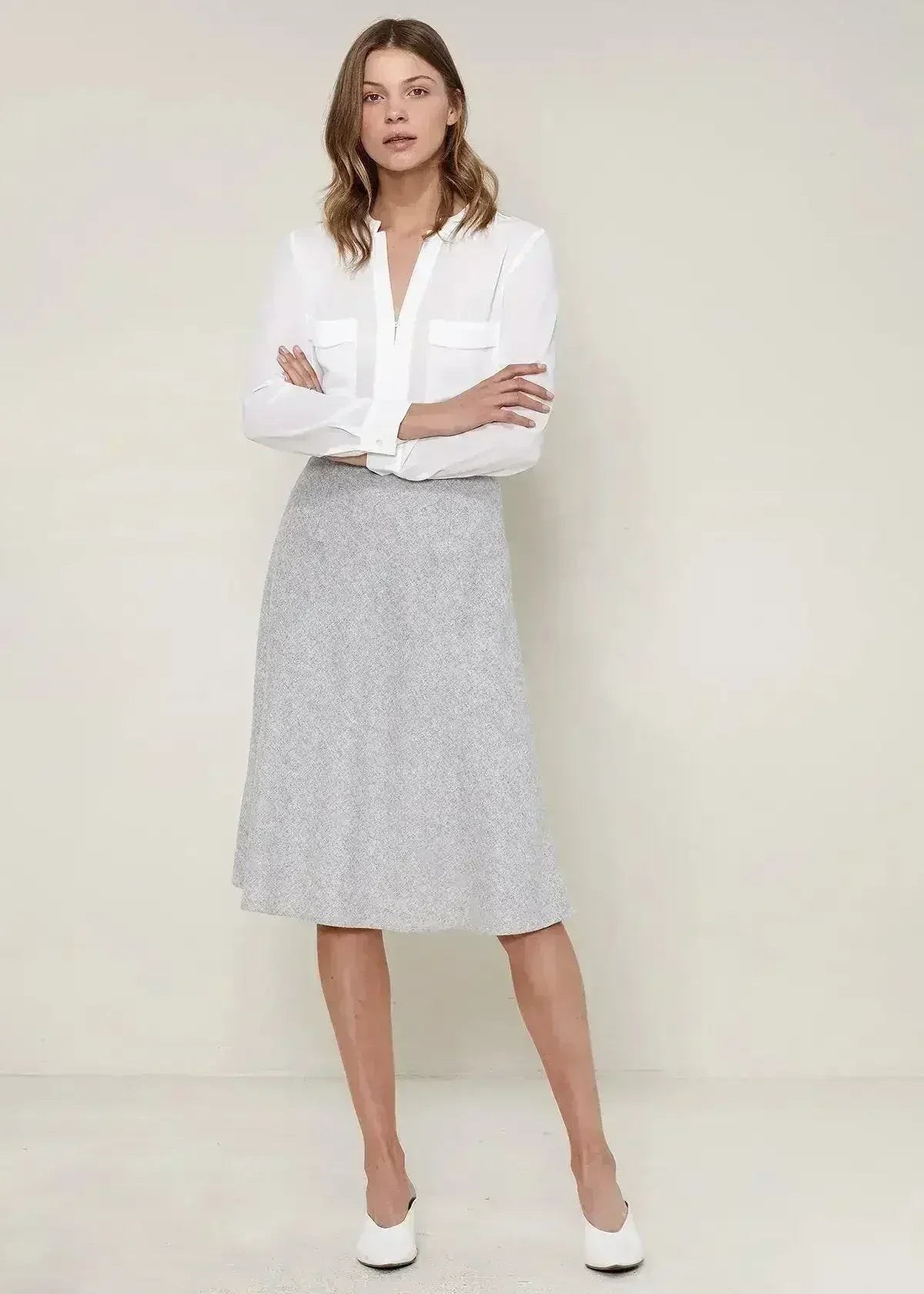 Ro & De Women's High Waisted Wool Knit Midi Skirt In Heather Grey