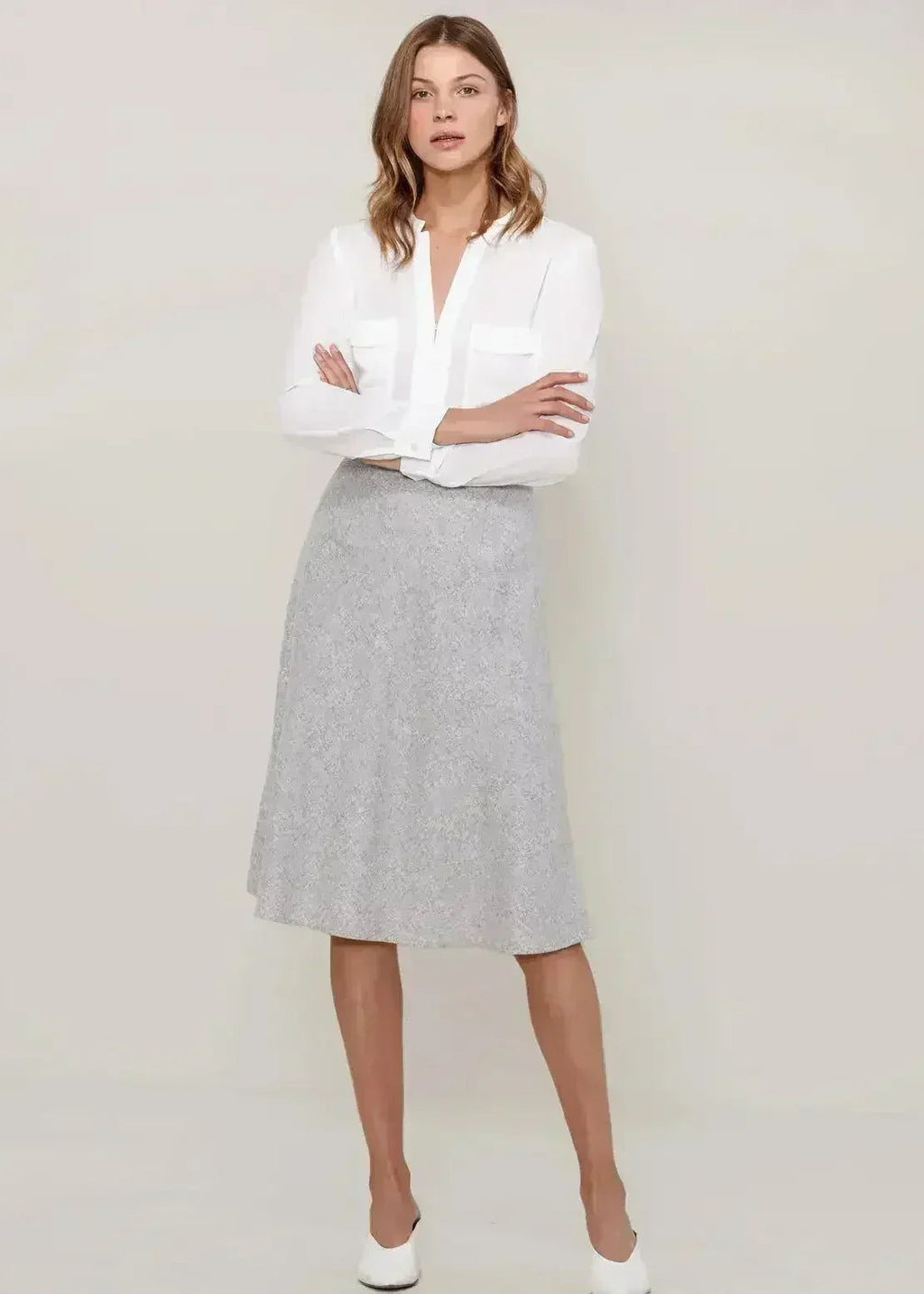 High Waisted Wool Knit Midi Skirt In Heather Grey
