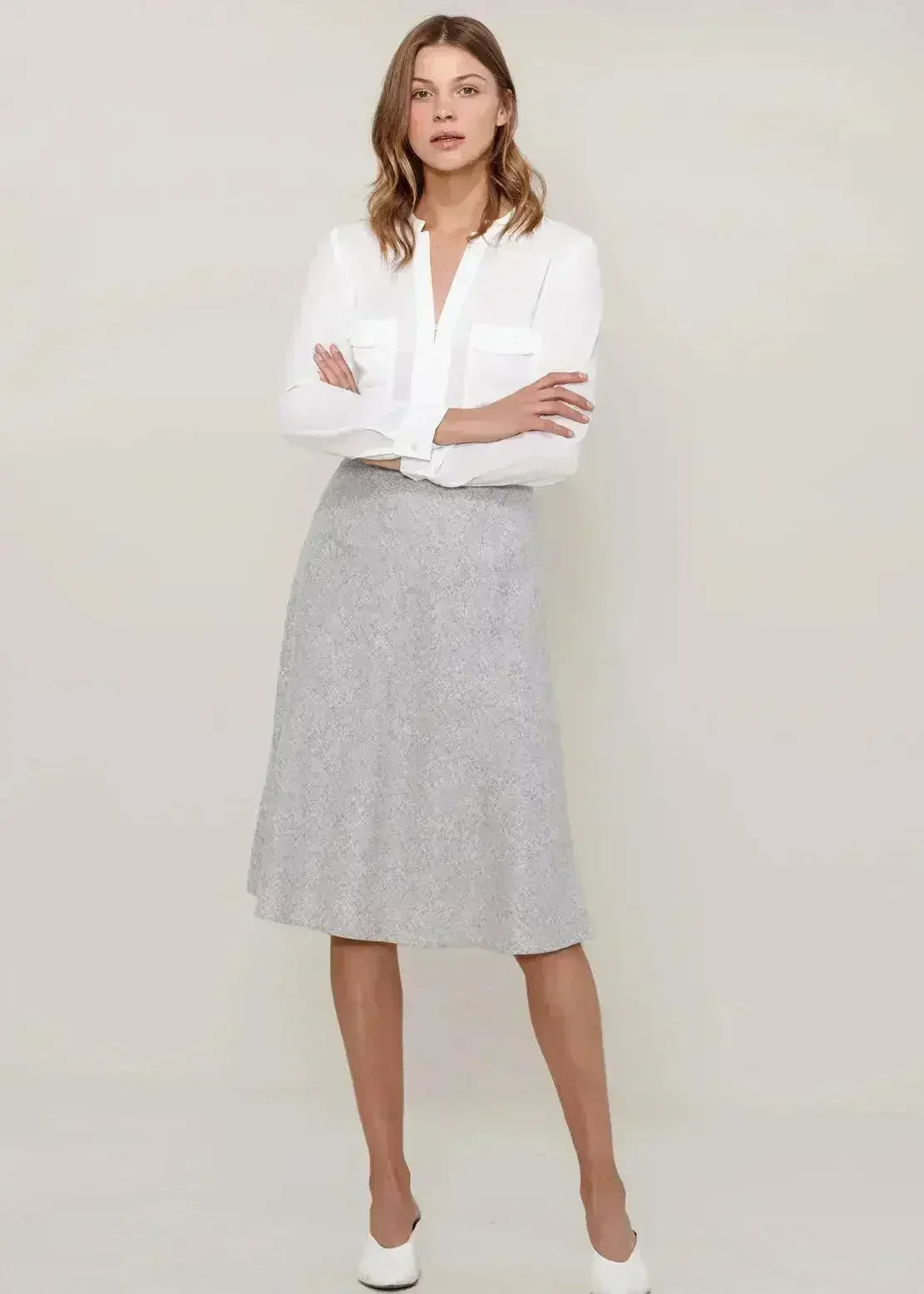 High Waisted Wool Knit Midi Skirt In Heather Grey