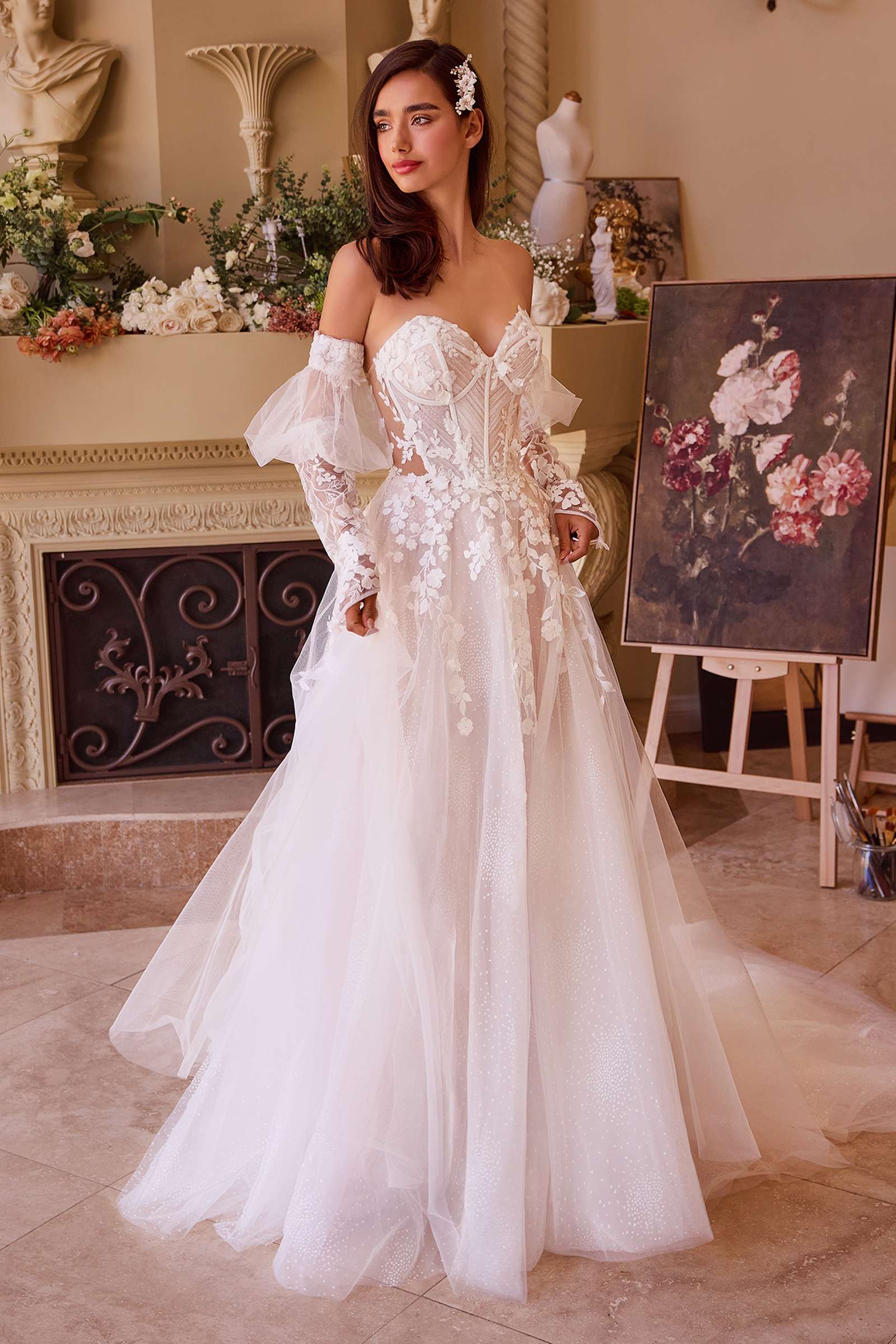 Andrea & Leo WL032 Gown Floral Appliqued Strapless Wedding Ball Gown